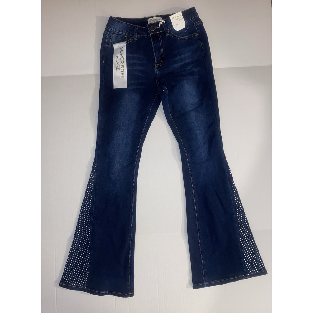 Bamboo Flared Bell Bottom Embellished Jeans - Size 7 New With Tags Super Soft